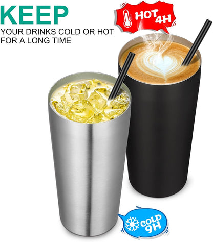 20oz Tumbler Bulk with Lid and Straw 6 Pack, Stainless Steel Vacuum Insulated Tumbler, Double Wall Coffee Cup Travel Mug, White