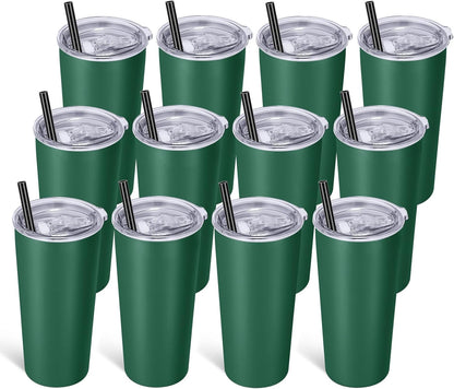 20oz Tumbler Bulk with Lid and Straw 6 Pack, Stainless Steel Vacuum Insulated Tumbler, Double Wall Coffee Cup Travel Mug, White