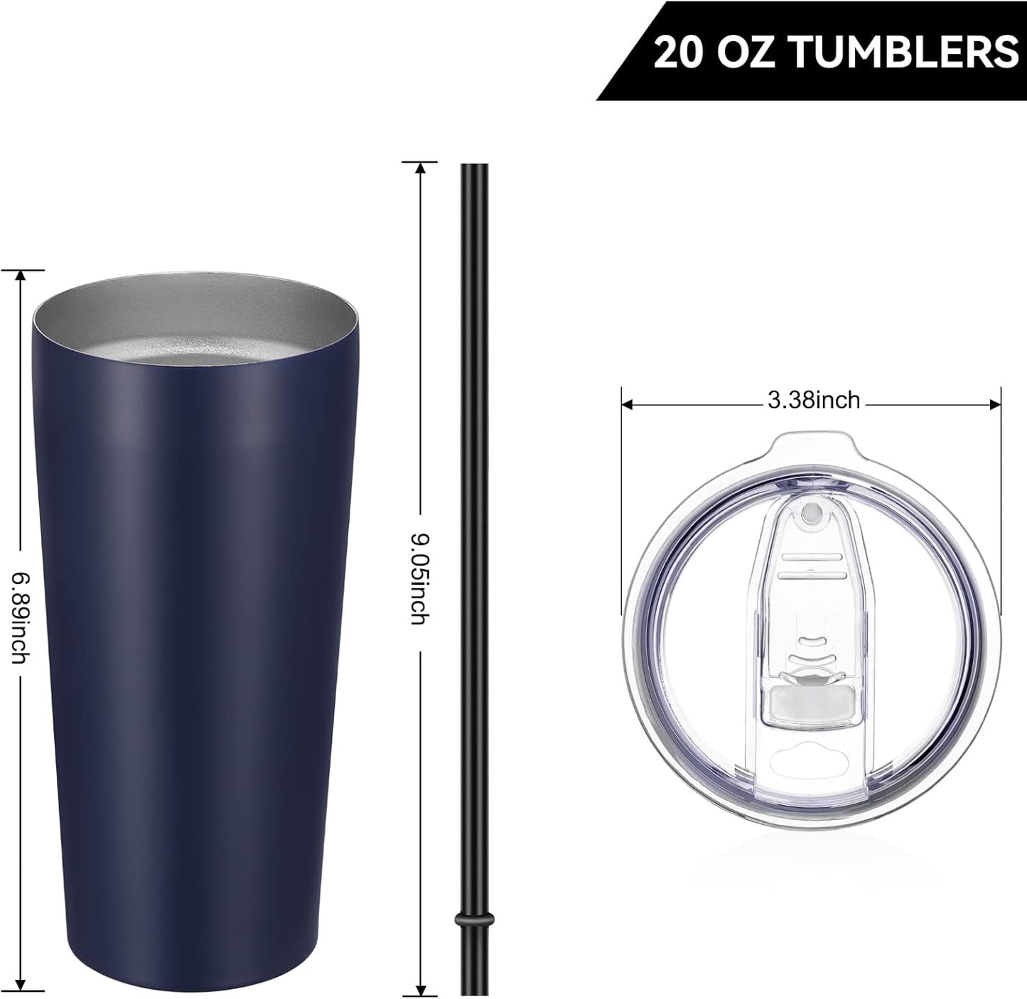 20oz Tumbler Bulk with Lid and Straw 6 Pack, Stainless Steel Vacuum Insulated Tumbler, Double Wall Coffee Cup Travel Mug, White