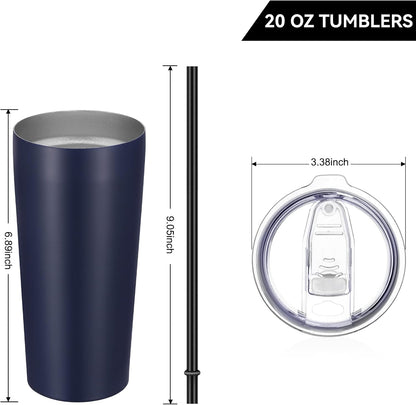 20oz Tumbler Bulk with Lid and Straw 6 Pack, Stainless Steel Vacuum Insulated Tumbler, Double Wall Coffee Cup Travel Mug, White