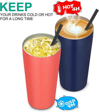 20oz Tumbler Bulk with Lid and Straw 6 Pack, Stainless Steel Vacuum Insulated Tumbler, Double Wall Coffee Cup Travel Mug, White