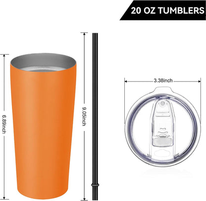 20oz Tumbler Bulk with Lid and Straw 6 Pack, Stainless Steel Vacuum Insulated Tumbler, Double Wall Coffee Cup Travel Mug, White