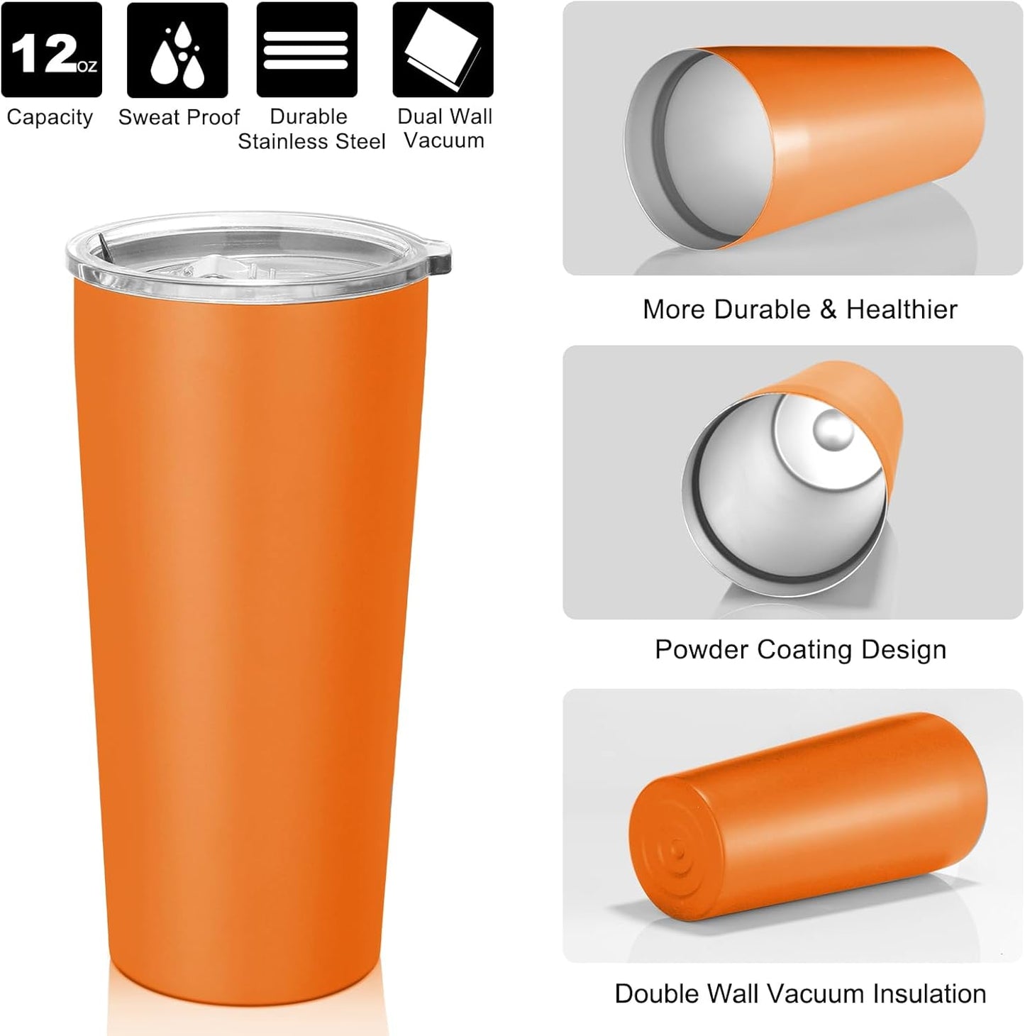 20oz Tumbler Bulk with Lid and Straw 6 Pack, Stainless Steel Vacuum Insulated Tumbler, Double Wall Coffee Cup Travel Mug, White