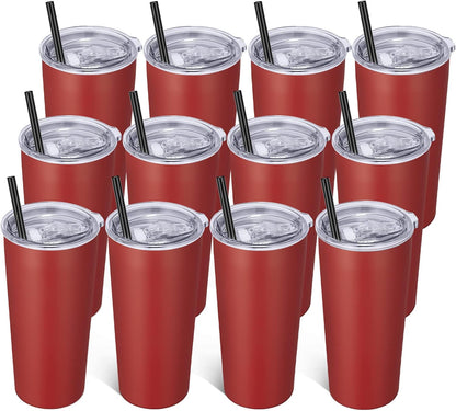 20oz Tumbler Bulk with Lid and Straw 6 Pack, Stainless Steel Vacuum Insulated Tumbler, Double Wall Coffee Cup Travel Mug, White