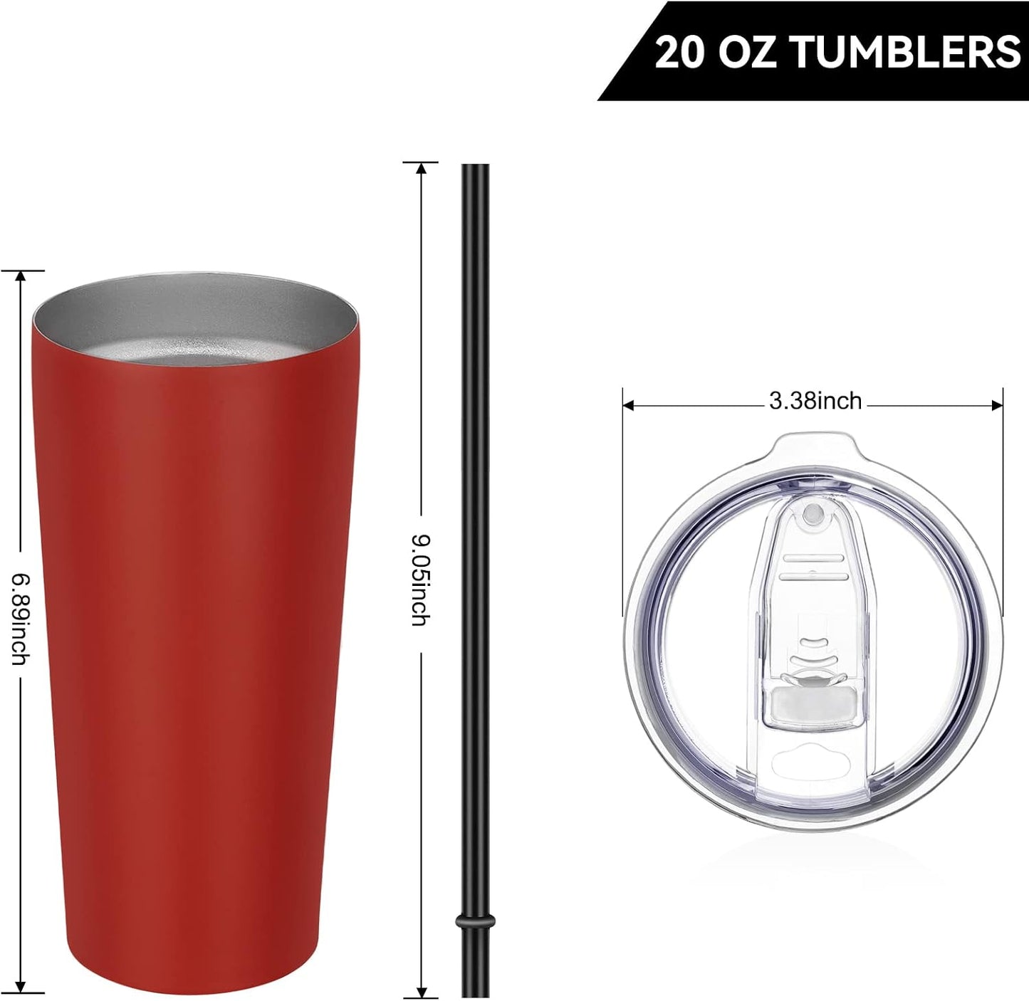 20oz Tumbler Bulk with Lid and Straw 6 Pack, Stainless Steel Vacuum Insulated Tumbler, Double Wall Coffee Cup Travel Mug, White