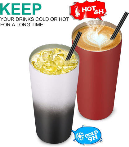 20oz Tumbler Bulk with Lid and Straw 6 Pack, Stainless Steel Vacuum Insulated Tumbler, Double Wall Coffee Cup Travel Mug, White