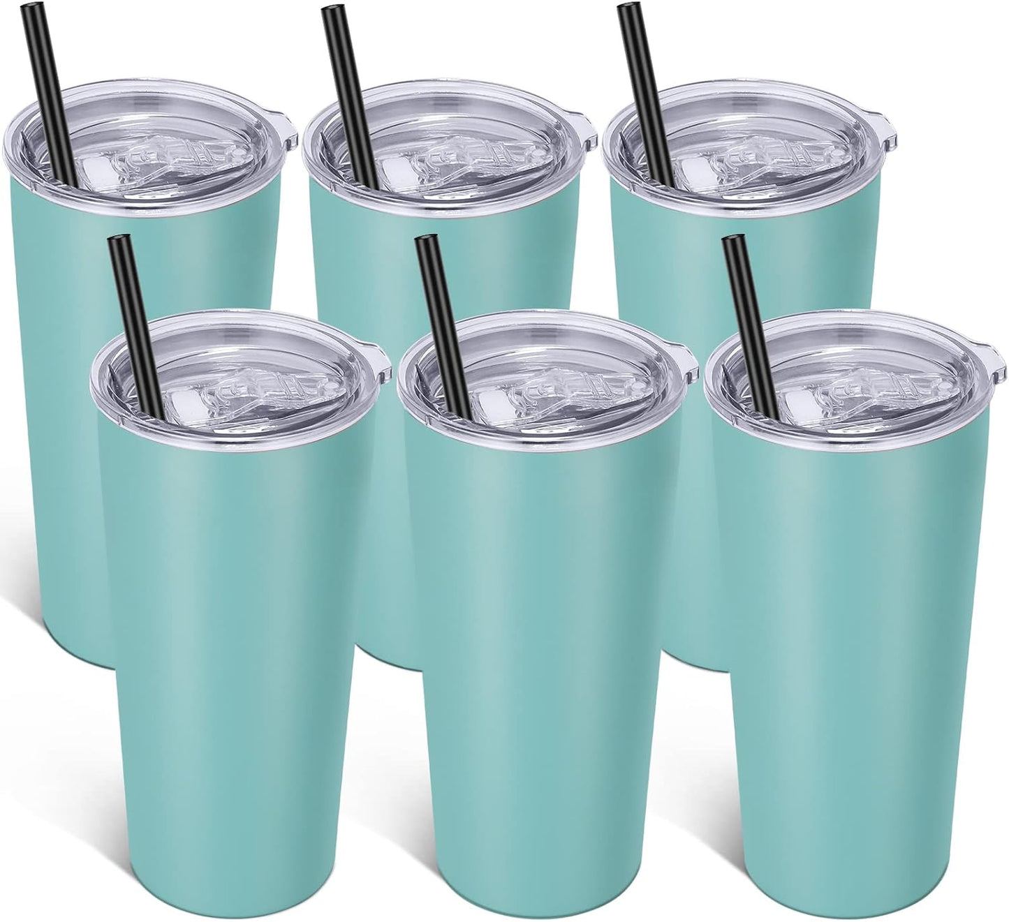 20oz Tumbler Bulk with Lid and Straw 6 Pack, Stainless Steel Vacuum Insulated Tumbler, Double Wall Coffee Cup Travel Mug, White