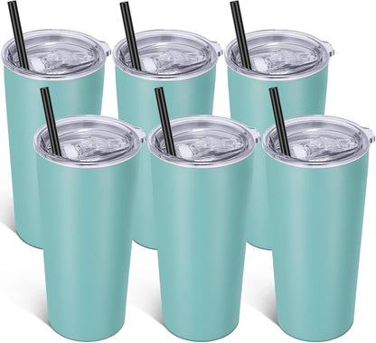 20oz Tumbler Bulk with Lid and Straw 6 Pack, Stainless Steel Vacuum Insulated Tumbler, Double Wall Coffee Cup Travel Mug, White