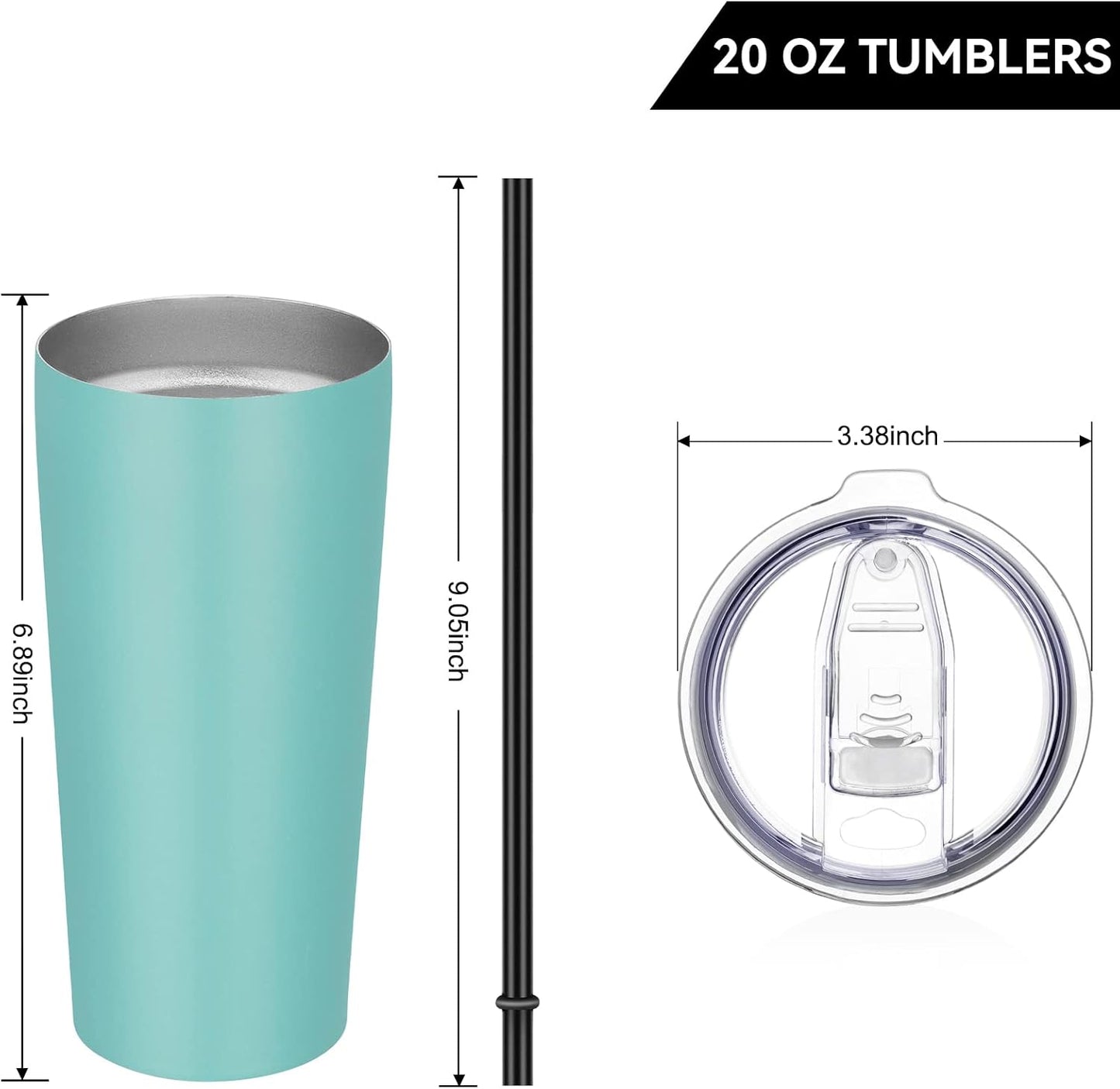20oz Tumbler Bulk with Lid and Straw 6 Pack, Stainless Steel Vacuum Insulated Tumbler, Double Wall Coffee Cup Travel Mug, White