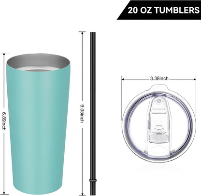 20oz Tumbler Bulk with Lid and Straw 6 Pack, Stainless Steel Vacuum Insulated Tumbler, Double Wall Coffee Cup Travel Mug, White