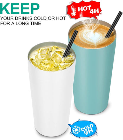 20oz Tumbler Bulk with Lid and Straw 6 Pack, Stainless Steel Vacuum Insulated Tumbler, Double Wall Coffee Cup Travel Mug, White