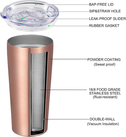 20oz Tumbler Bulk with Lid and Straw 6 Pack, Stainless Steel Vacuum Insulated Tumbler, Double Wall Coffee Cup Travel Mug, White