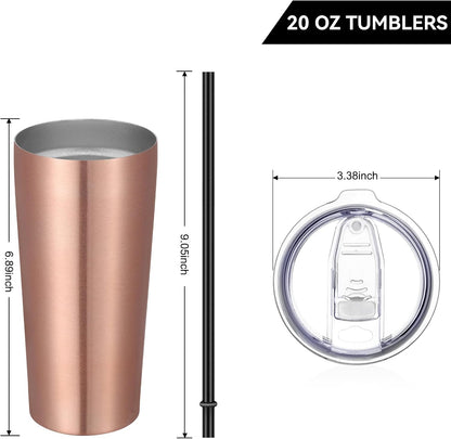 20oz Tumbler Bulk with Lid and Straw 6 Pack, Stainless Steel Vacuum Insulated Tumbler, Double Wall Coffee Cup Travel Mug, White