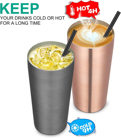 20oz Tumbler Bulk with Lid and Straw 6 Pack, Stainless Steel Vacuum Insulated Tumbler, Double Wall Coffee Cup Travel Mug, White