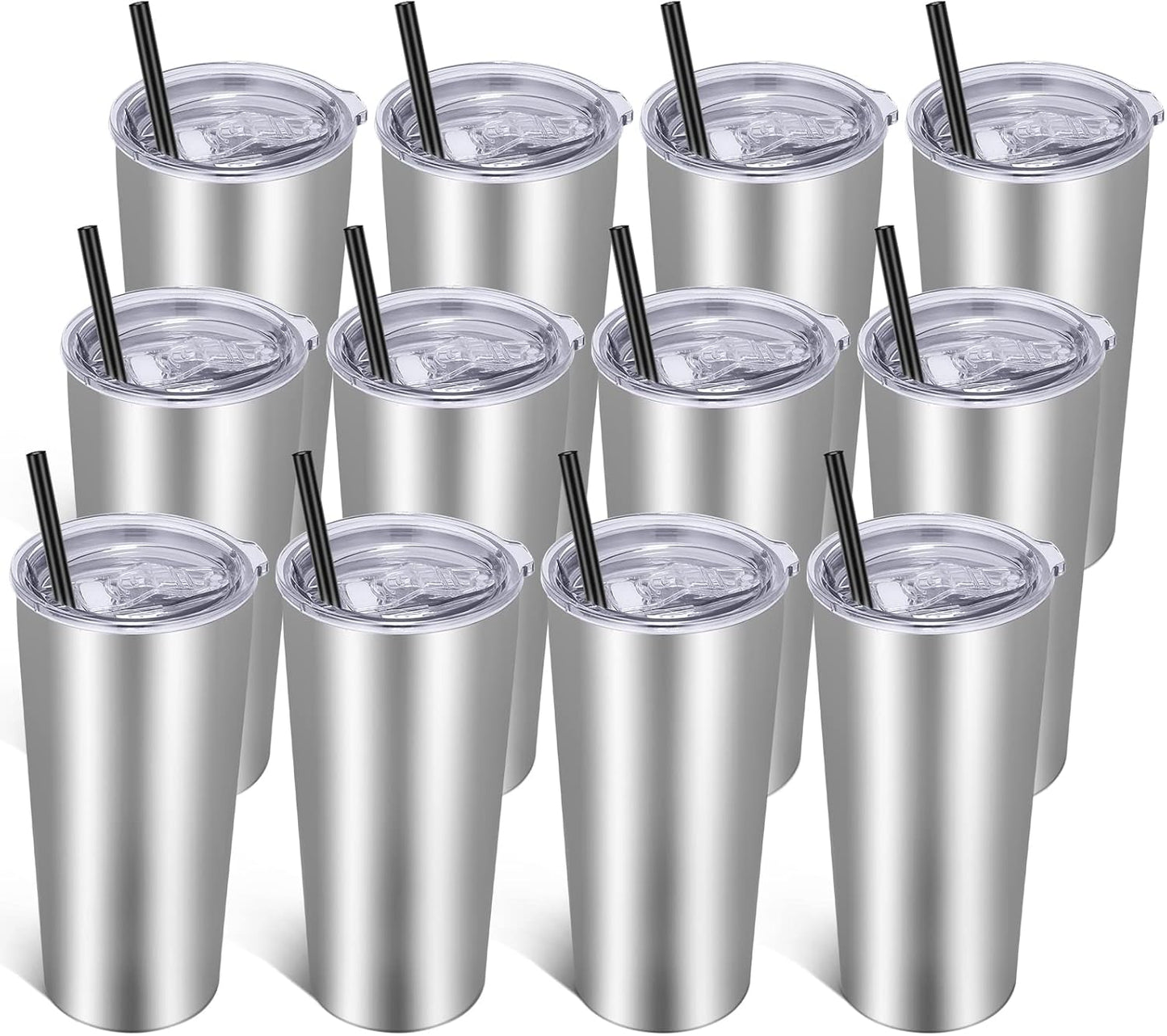 20oz Tumbler Bulk with Lid and Straw 6 Pack, Stainless Steel Vacuum Insulated Tumbler, Double Wall Coffee Cup Travel Mug, White