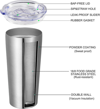 20oz Tumbler Bulk with Lid and Straw 6 Pack, Stainless Steel Vacuum Insulated Tumbler, Double Wall Coffee Cup Travel Mug, White