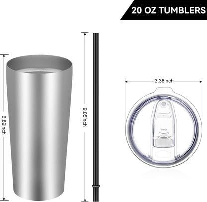 20oz Tumbler Bulk with Lid and Straw 6 Pack, Stainless Steel Vacuum Insulated Tumbler, Double Wall Coffee Cup Travel Mug, White