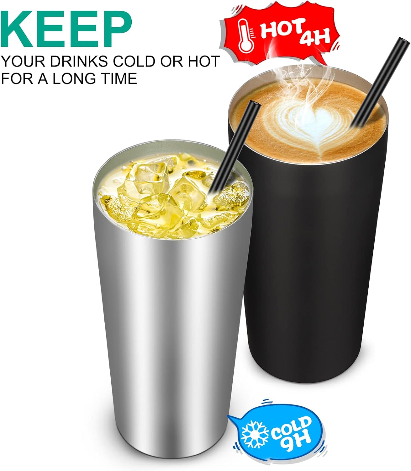 20oz Tumbler Bulk with Lid and Straw 6 Pack, Stainless Steel Vacuum Insulated Tumbler, Double Wall Coffee Cup Travel Mug, White