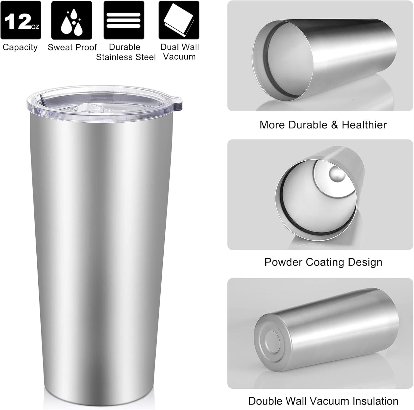 20oz Tumbler Bulk with Lid and Straw 6 Pack, Stainless Steel Vacuum Insulated Tumbler, Double Wall Coffee Cup Travel Mug, White