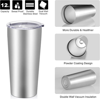 20oz Tumbler Bulk with Lid and Straw 6 Pack, Stainless Steel Vacuum Insulated Tumbler, Double Wall Coffee Cup Travel Mug, White