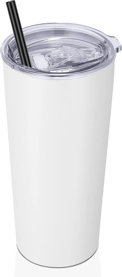 20oz Tumbler Bulk with Lid and Straw 6 Pack, Stainless Steel Vacuum Insulated Tumbler, Double Wall Coffee Cup Travel Mug, White