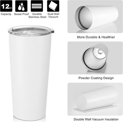 20oz Tumbler Bulk with Lid and Straw 6 Pack, Stainless Steel Vacuum Insulated Tumbler, Double Wall Coffee Cup Travel Mug, White