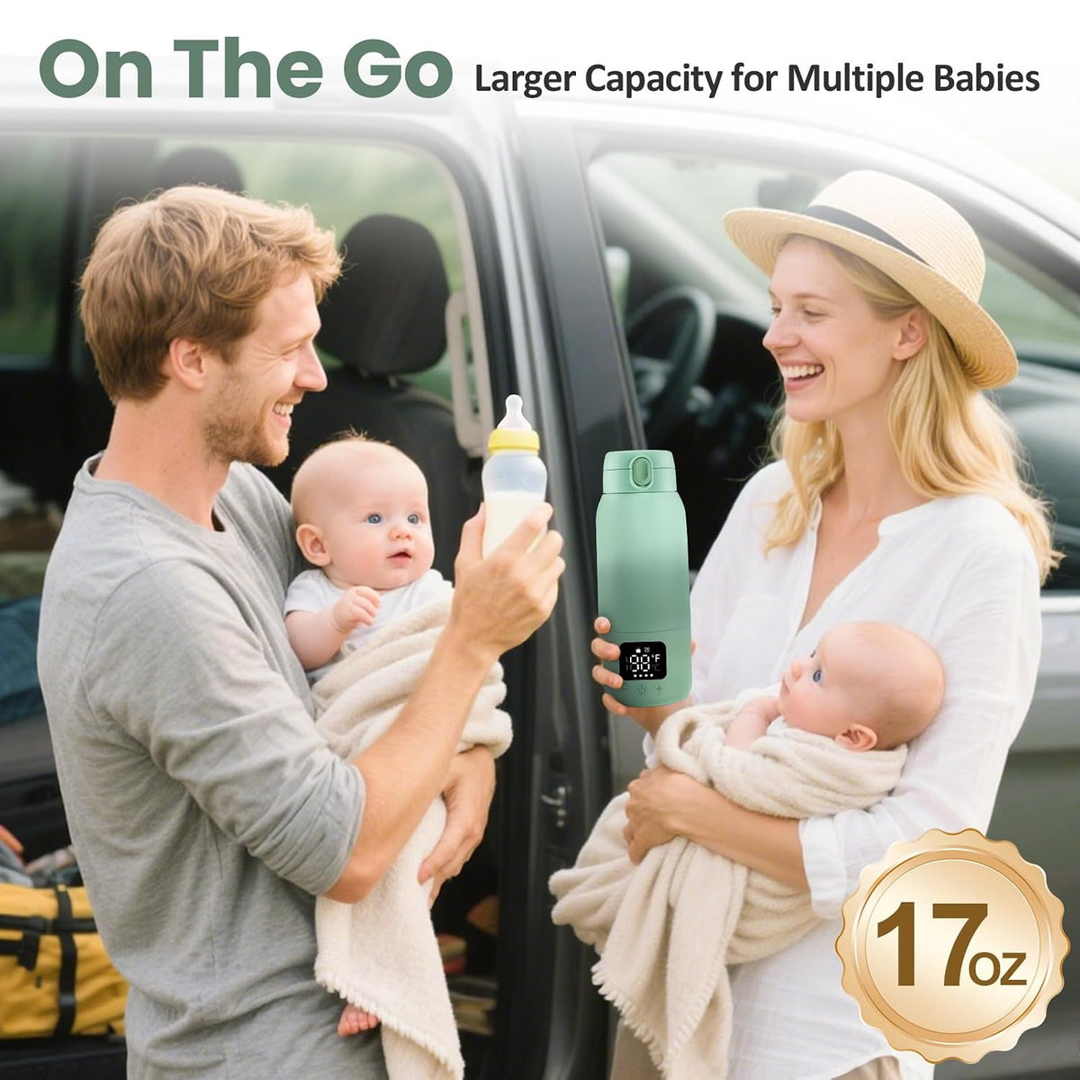 Portable Bottle Warmer for Travel, 17oz Portable Milk Warmer for Baby