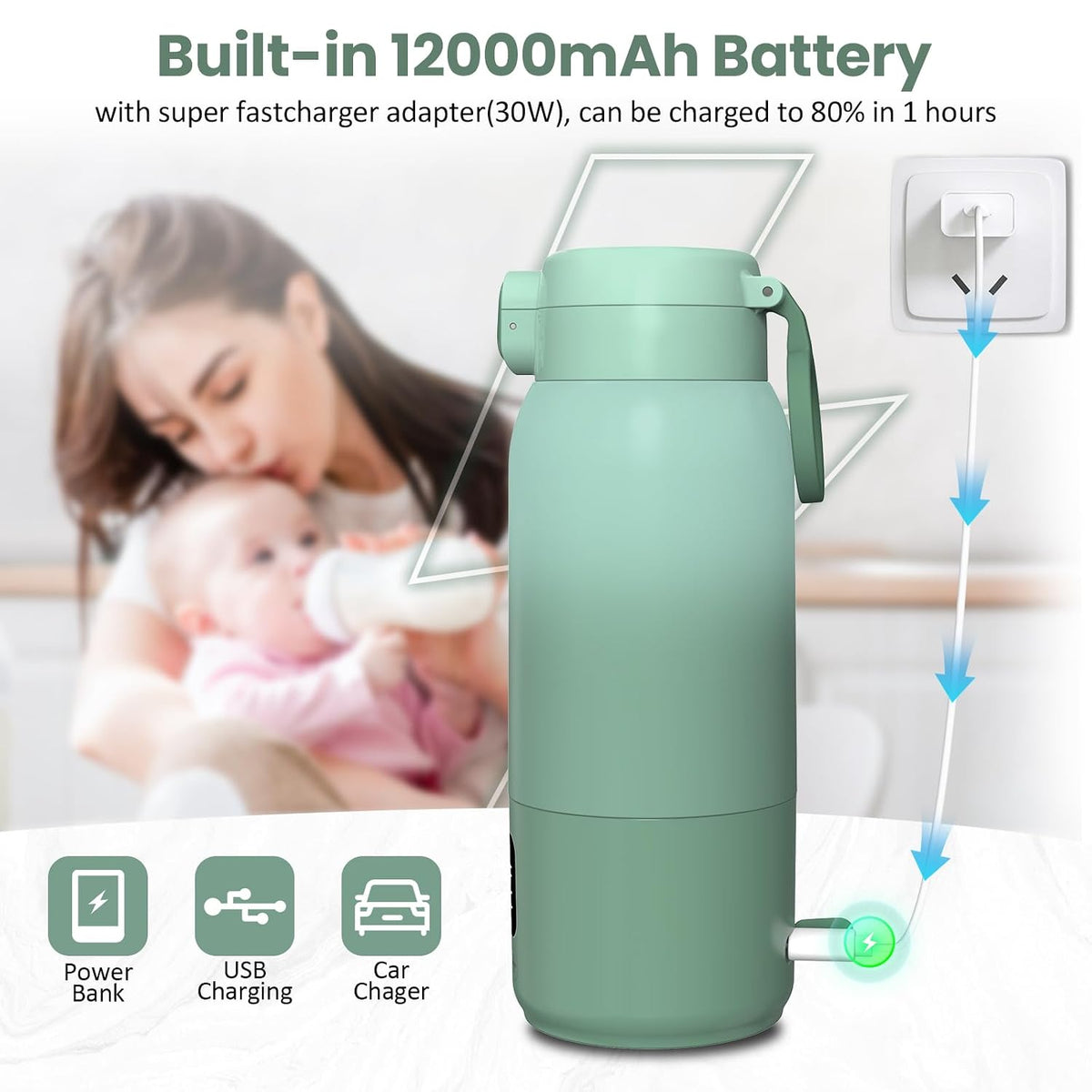 Portable Bottle Warmer for Travel, 17oz Portable Milk Warmer for Baby