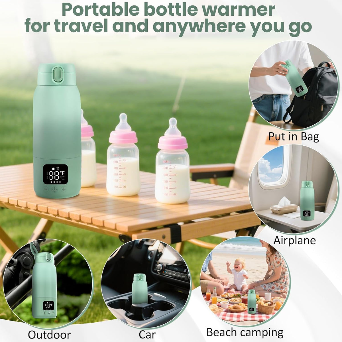 Portable Bottle Warmer for Travel, 17oz Portable Milk Warmer for Baby