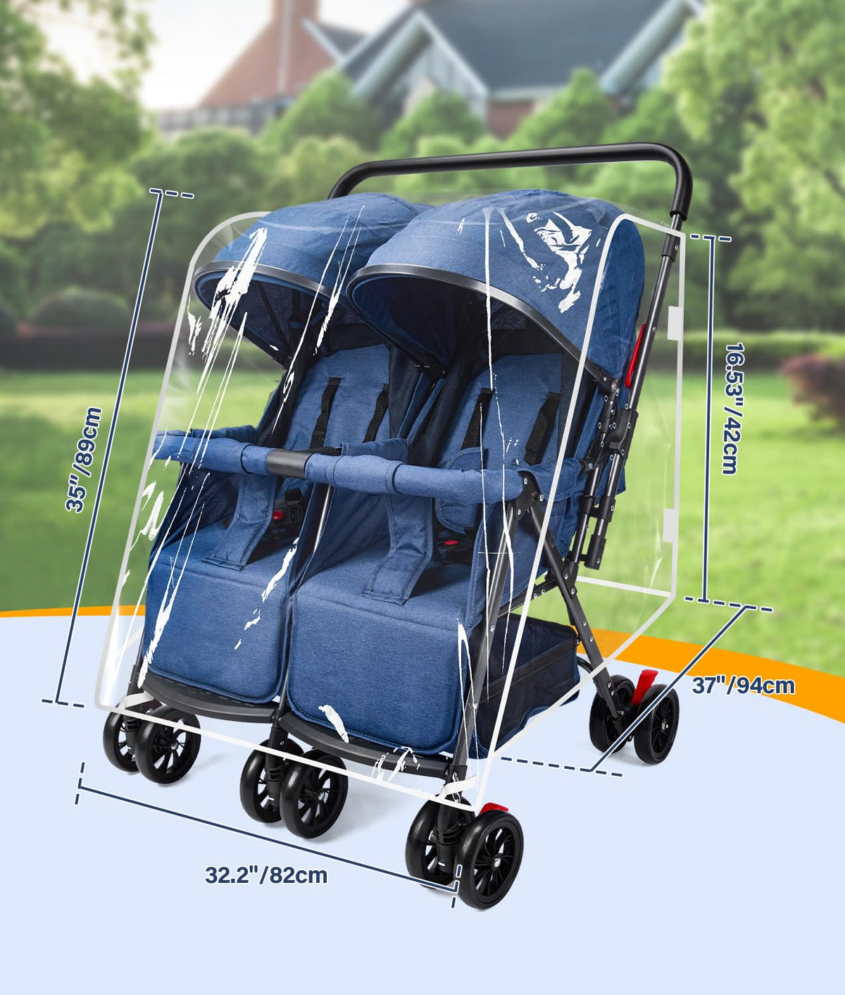 Double Stroller Rain Cover, Weather Shield for Side by Side Baby Double Stroller, Universal Waterproof Stroller Cover for Rain/Wind/Snow/Cold/Dust, Baby Travel Outdoor Accessories