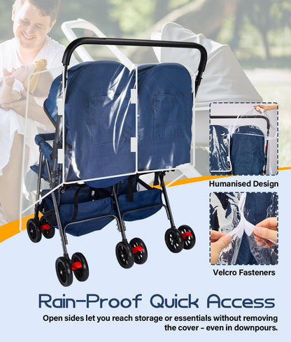 Double Stroller Rain Cover, Weather Shield for Side by Side Baby Double Stroller, Universal Waterproof Stroller Cover for Rain/Wind/Snow/Cold/Dust, Baby Travel Outdoor Accessories