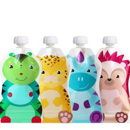 Reusable Baby Food Pouches | BPA Free | Refillable Toddler Squeeze Pouches for Homemade Purees, Applesauce & Yogurt | Double Zipper, Easy Fill & Wide Bottom | 4CT, 5oz SnakPack FreshSquad