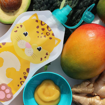 Reusable Baby Food Pouches | BPA Free | Refillable Toddler Squeeze Pouches for Homemade Purees, Applesauce & Yogurt | Double Zipper, Easy Fill & Wide Bottom | 4CT, 5oz SnakPack FreshSquad