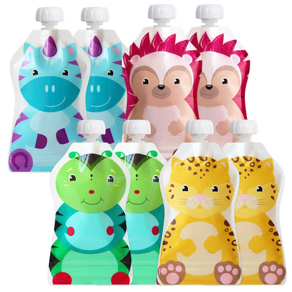 Reusable Baby Food Pouches | BPA Free | Refillable Toddler Squeeze Pouches for Homemade Purees, Applesauce & Yogurt | Double Zipper, Easy Fill & Wide Bottom | 4CT, 5oz SnakPack FreshSquad