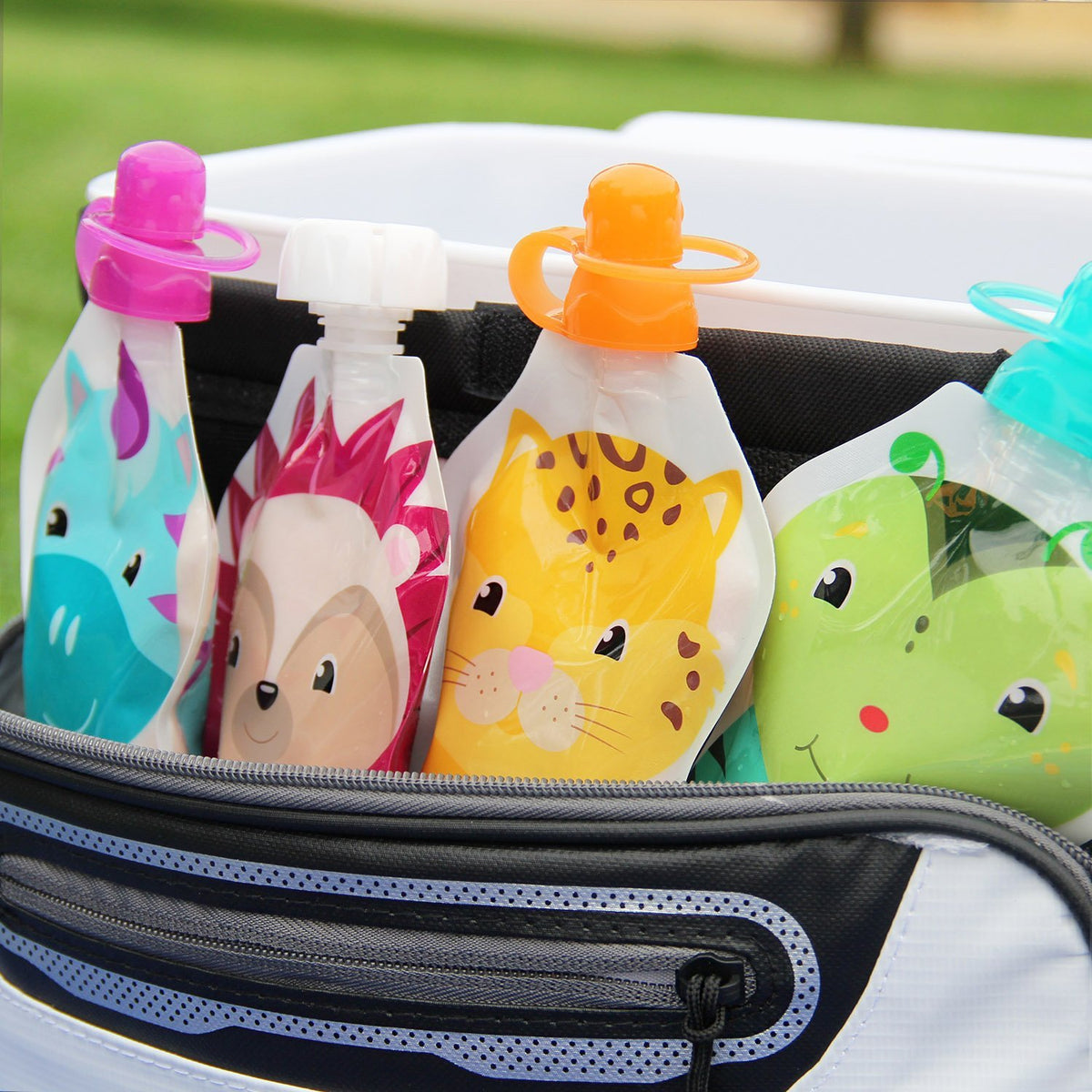 Reusable Baby Food Pouches | BPA Free | Refillable Toddler Squeeze Pouches for Homemade Purees, Applesauce & Yogurt | Double Zipper, Easy Fill & Wide Bottom | 4CT, 5oz SnakPack FreshSquad
