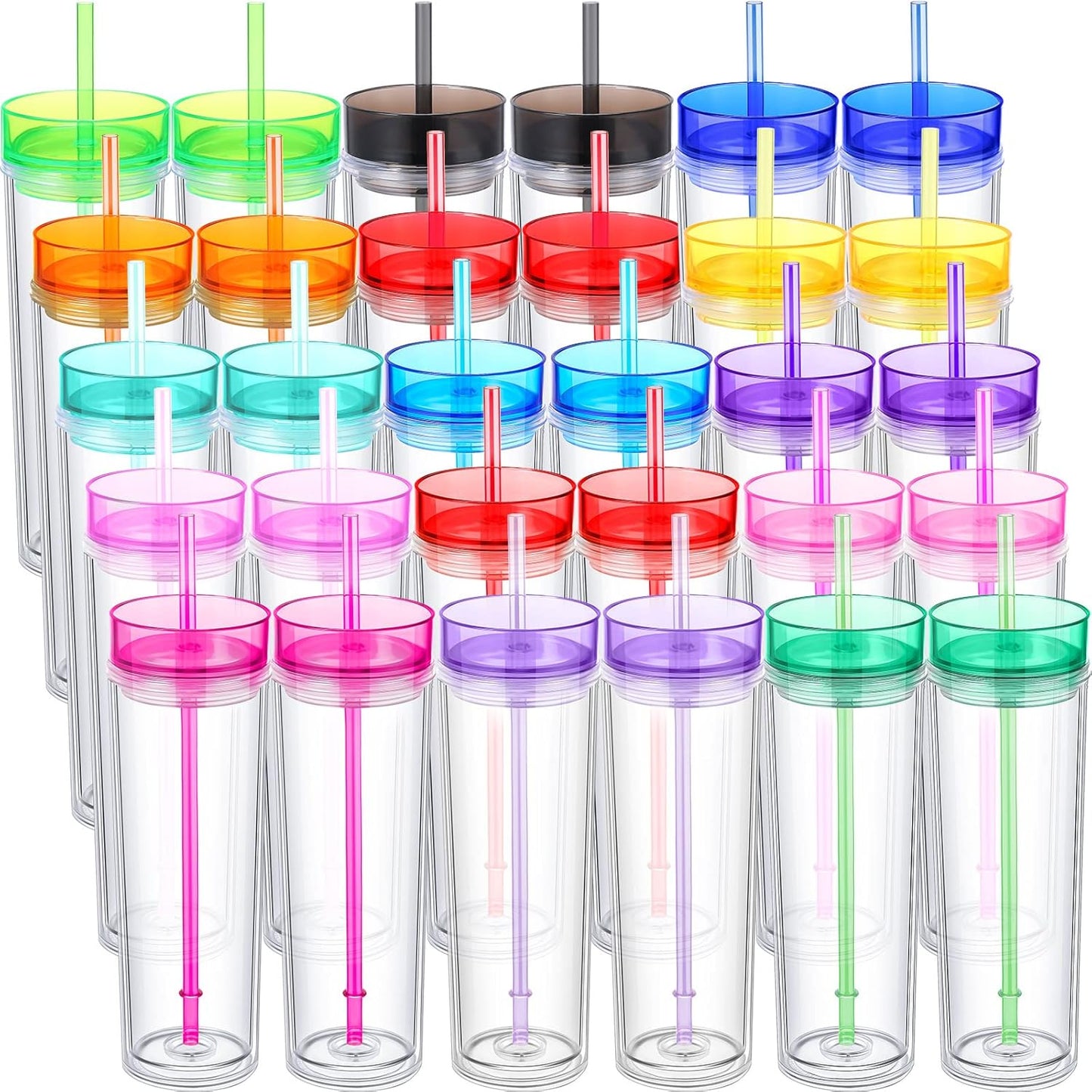 4 Pcs Acrylic Skinny Tumblers 16 oz Acrylic Tumblers with Lids and Straws Double Wall Plastic Skinny Cups Bulk for Drink Party Birthday Gifts (White)