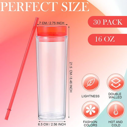 4 Pcs Acrylic Skinny Tumblers 16 oz Acrylic Tumblers with Lids and Straws Double Wall Plastic Skinny Cups Bulk for Drink Party Birthday Gifts (White)