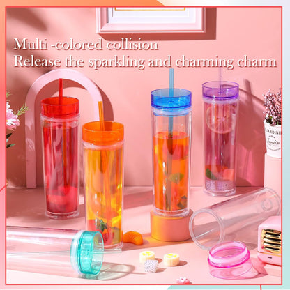 4 Pcs Acrylic Skinny Tumblers 16 oz Acrylic Tumblers with Lids and Straws Double Wall Plastic Skinny Cups Bulk for Drink Party Birthday Gifts (White)