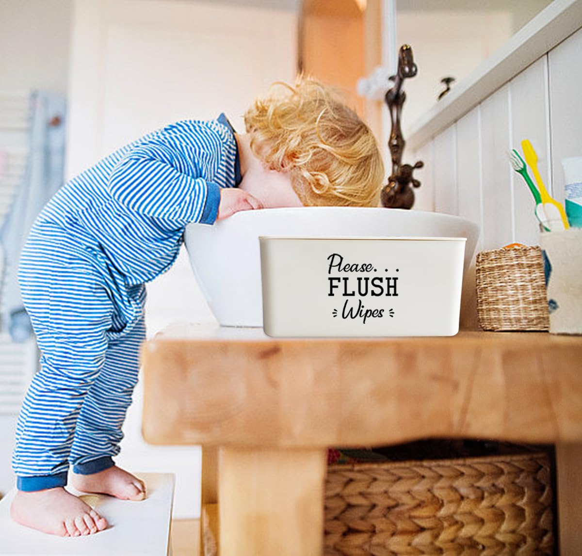 Please Flush Wipes Dispenser for Bathroom 8.2L x 4.9W x 3.9H