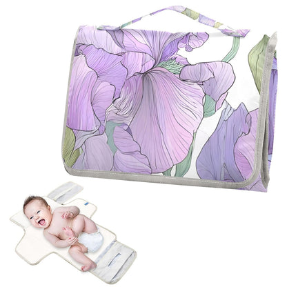 Pastel Purple Iris Portable Diaper Changing Pad for Newborn Girl & Boy - Baby Changing Pad Lightweight Waterproof Travel Changing Kit