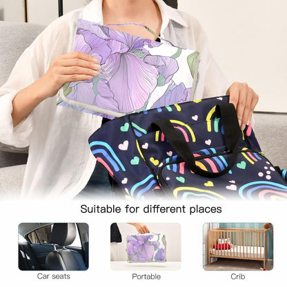 Pastel Purple Iris Portable Diaper Changing Pad for Newborn Girl & Boy - Baby Changing Pad Lightweight Waterproof Travel Changing Kit