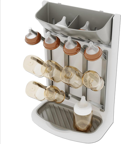Baby Bottle Drying Rack,Space Saving Countertop Drying Rack for Baby Accessory & Pump Parts,Suction Cup Wall Mounted Bottle Rack Holder Large Vertical Drying Tower,Grey and White