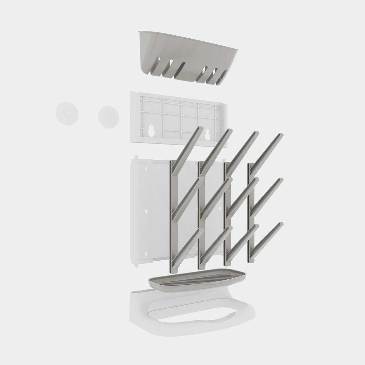 Baby Bottle Drying Rack,Space Saving Countertop Drying Rack for Baby Accessory & Pump Parts,Suction Cup Wall Mounted Bottle Rack Holder Large Vertical Drying Tower,Grey and White