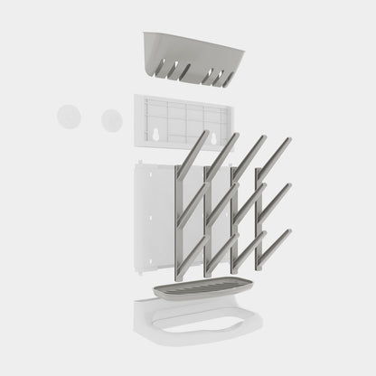 Baby Bottle Drying Rack,Space Saving Countertop Drying Rack for Baby Accessory & Pump Parts,Suction Cup Wall Mounted Bottle Rack Holder Large Vertical Drying Tower,Grey and White