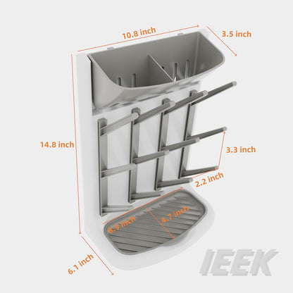 Baby Bottle Drying Rack,Space Saving Countertop Drying Rack for Baby Accessory & Pump Parts,Suction Cup Wall Mounted Bottle Rack Holder Large Vertical Drying Tower,Grey and White