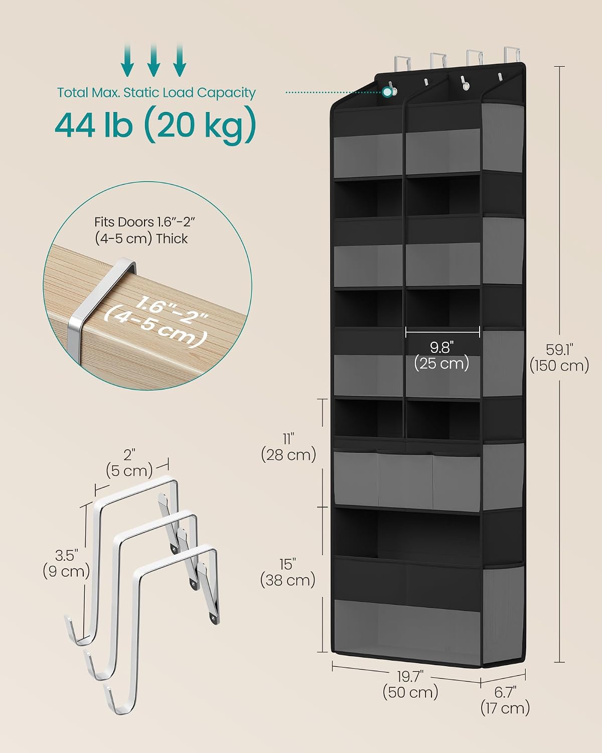SONGMICS Over-the-Door Organizer, 5 Tier Extra Large of 9 Compartments