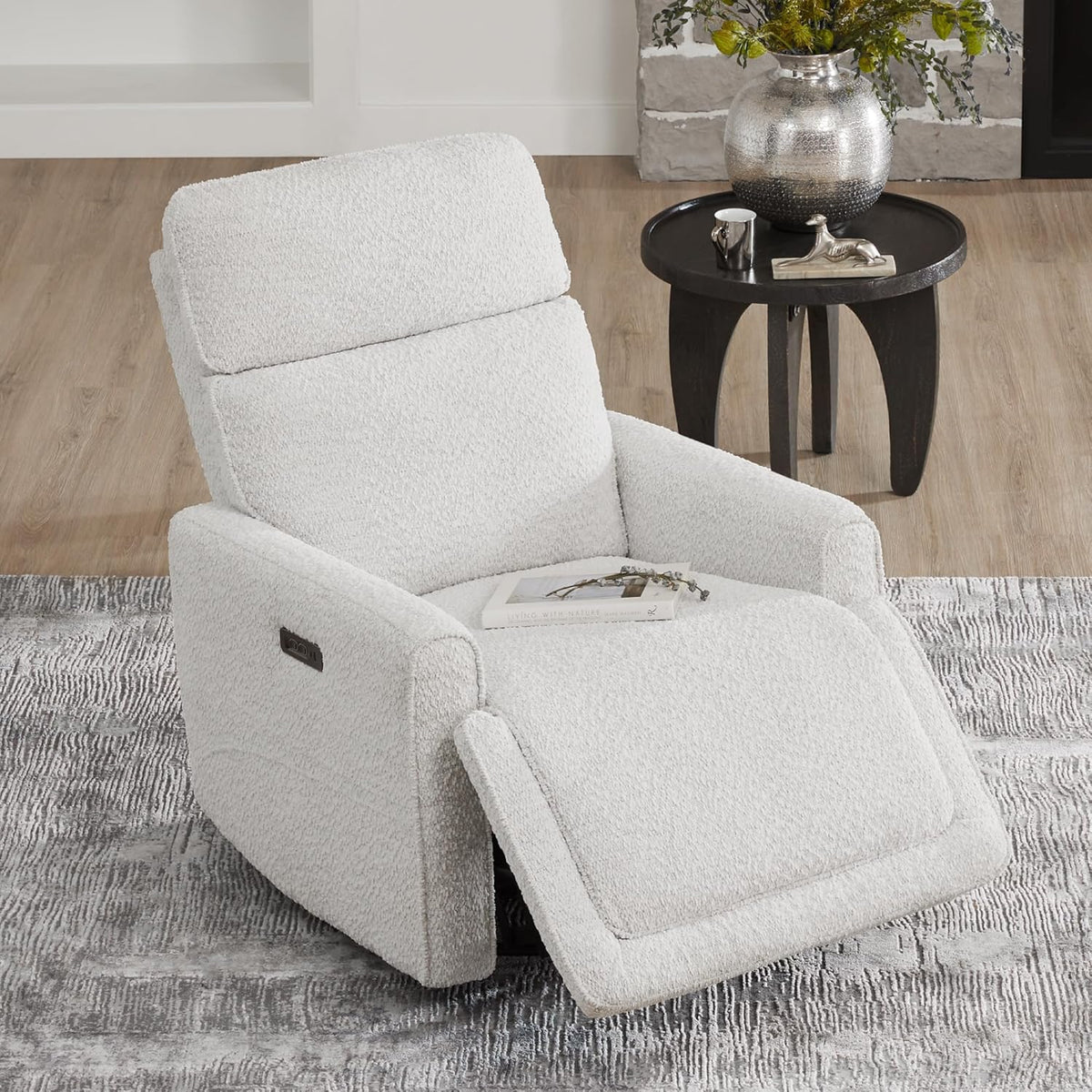 Power Swivel Glider Recliner Chair with Power Headrest, Boucle White