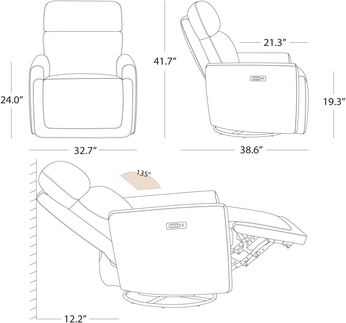 Power Swivel Glider Recliner Chair with Power Headrest, Boucle White