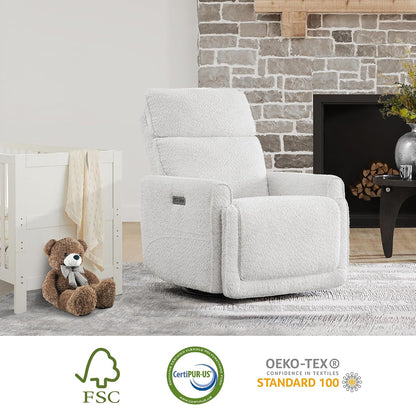 Power Swivel Glider Recliner Chair with Power Headrest, Boucle White