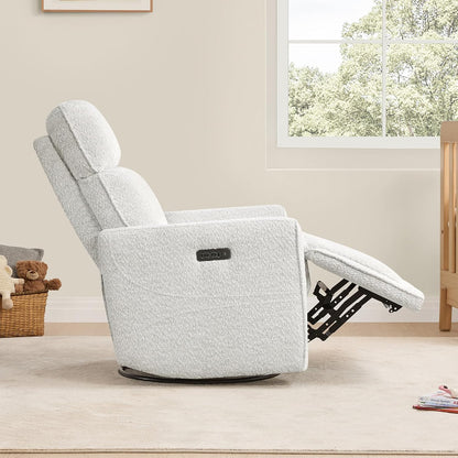 Power Swivel Glider Recliner Chair with Power Headrest, Boucle White